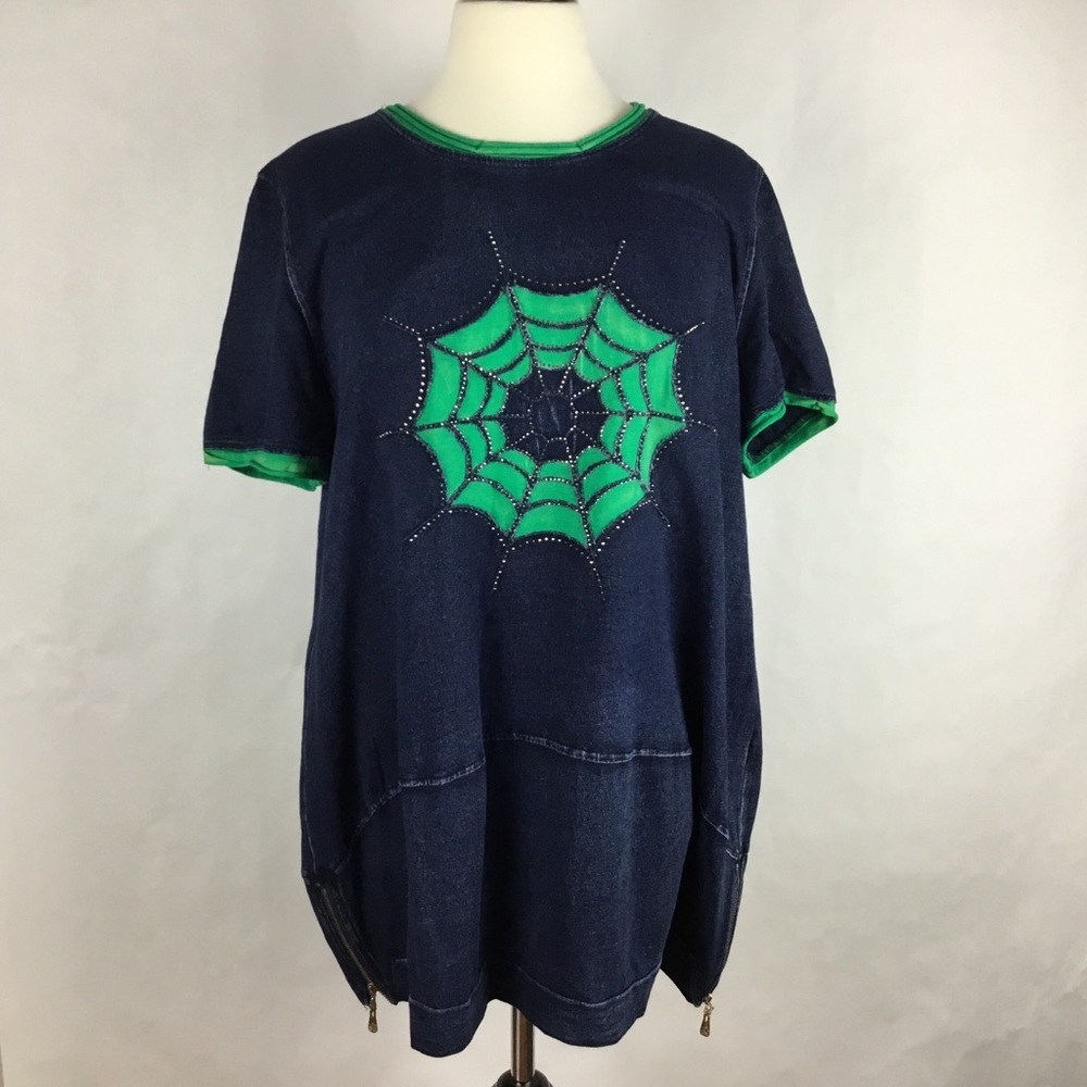 Women Tunic Top Denim Stretch Spider Web Size XXL